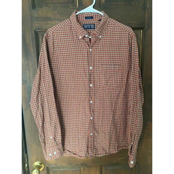 RYE by Hawker Rye Large Button Front Regular Fit Long Sleeve Red Plaid Shirt - Picture 8 of 10